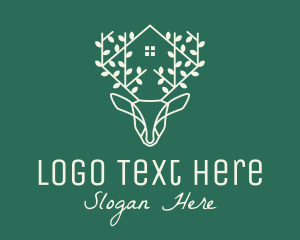 Log Cabin - Nature Deer House logo design