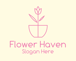 Minimalist Tulip Flower Pot logo design