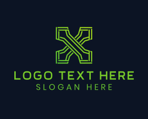 Green Tech Letter X logo design