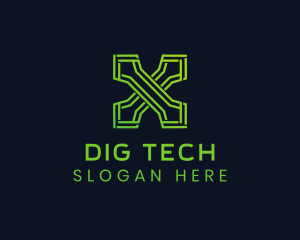 Green Tech Letter X logo design