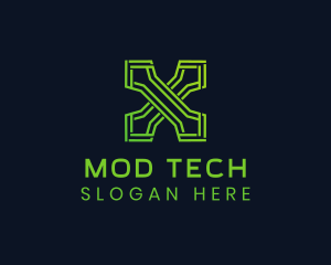 Green Tech Letter X logo design