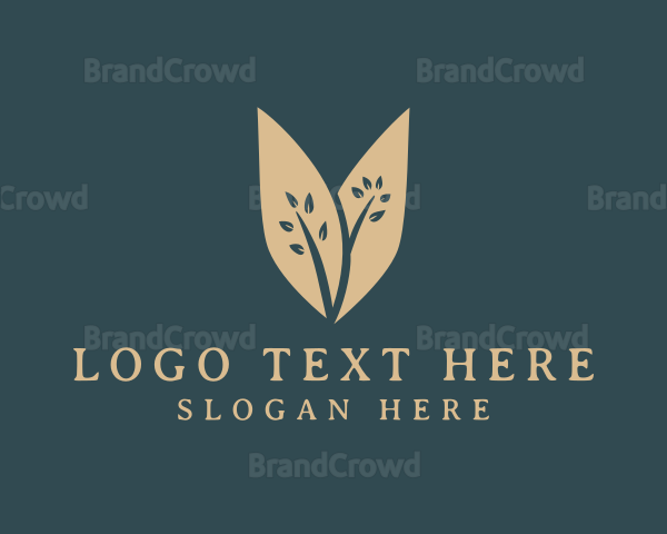 Tree Leaves Letter V Logo