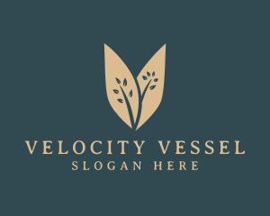 Tree Leaves Letter V logo design