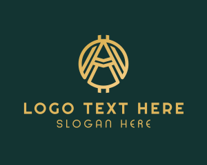 Blockchain - Golden Crypto Letter A logo design