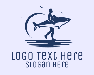 Surfboard - Shark Surfer Beach logo design