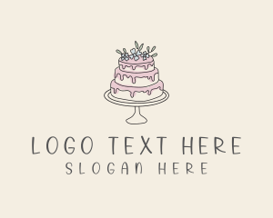 Handdrawn - Floral Cake Bakery logo design
