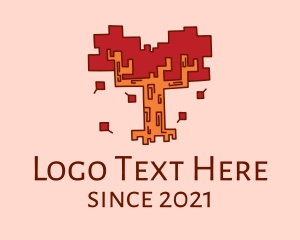 Pixel - Geometric Autumn Tree logo design