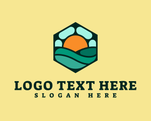 Surfing - Hexagon Beach Wave logo design
