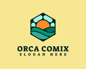 Hexagon Beach Wave Logo