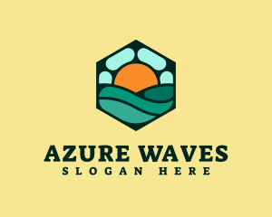 Hexagon Beach Wave logo design