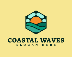 Hexagon Beach Wave logo design