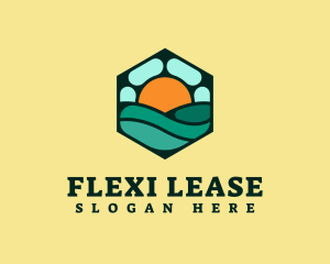 Hexagon Beach Wave logo design