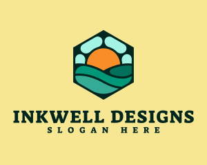 Hexagon Beach Wave logo design