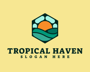 Hexagon Beach Wave logo design