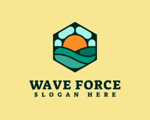 Hexagon Beach Wave logo design