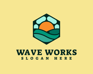 Hexagon Beach Wave logo design