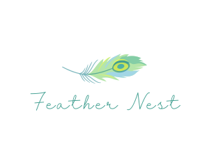 Feather - Watercolor Peacock Feather logo design