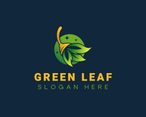 Leaf Broom Cleaning logo design