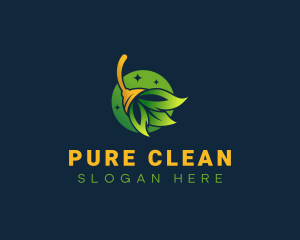 Leaf Broom Cleaning logo design