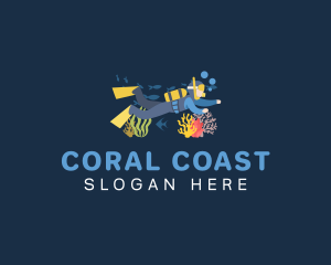 Coral - Snorkeling Scuba Diver logo design