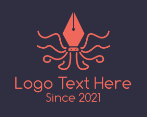Kraken - Red Squid Fountain Pen logo design