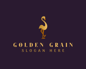 Golden Flamingo Bird logo design