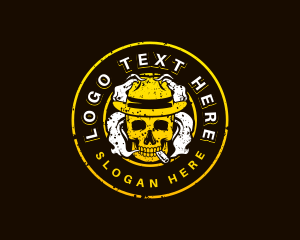 Skeleton - Skull Hat Smoking logo design
