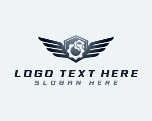 Cog - Wings Shield Gear logo design