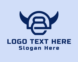 Weightlifter - Blue Kettlebell Horns logo design