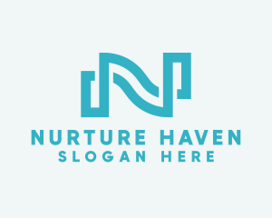 Aquatic Wave Loop Letter N logo design