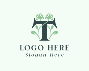 Green Floral Letter T Logo