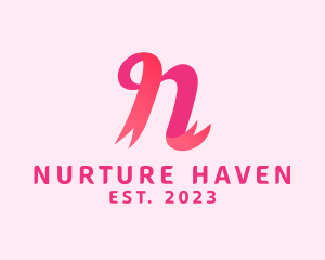 Pink Ribbon Letter N logo design