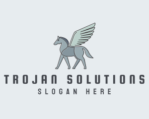 Trojan - Horse Pegasus Wings logo design