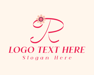 Calligraphy - Pink Flower Letter R logo design