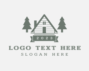 Log Cabin - Forest Pine Tree Cabin logo design
