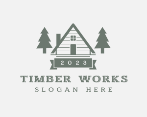 Forest Pine Tree Cabin logo design