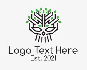 Symmetric - Skull Tree Plant logo design
