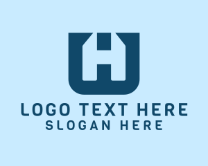 Land Developer - Blue House Letter H logo design