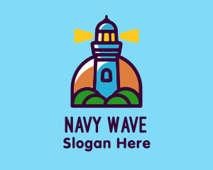 Navy - Island Lighthouse Tower logo design