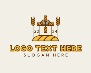 Flour Mill - Wheat Farm Windmill logo design