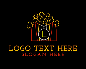 Food Stall - Neon Popcorn Snack logo design