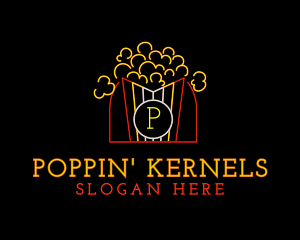 Popcorn - Neon Popcorn Snack logo design