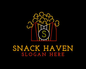 Snack Bar - Neon Popcorn Snack logo design