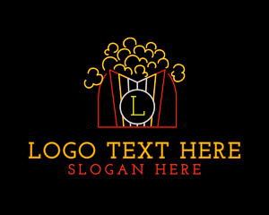 Theater - Neon Popcorn Snack logo design