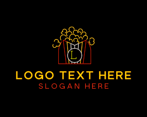 Snack Bar - Neon Popcorn Snack logo design
