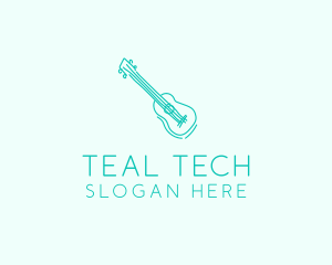 Teal Guitar Monoline  logo design