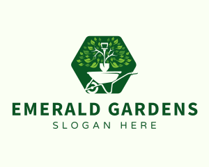 Wheelbarrow Shovel Landscaping logo design