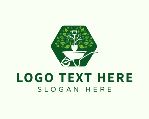 Grass - Wheelbarrow Shovel Landscaping logo design