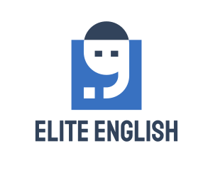 English - Blue Square Apostrophe logo design