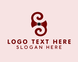 Letter S - Swirly Cat Ribbon logo design